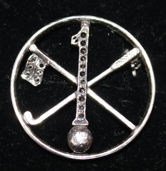 Silver & marcasite hole in one brooch